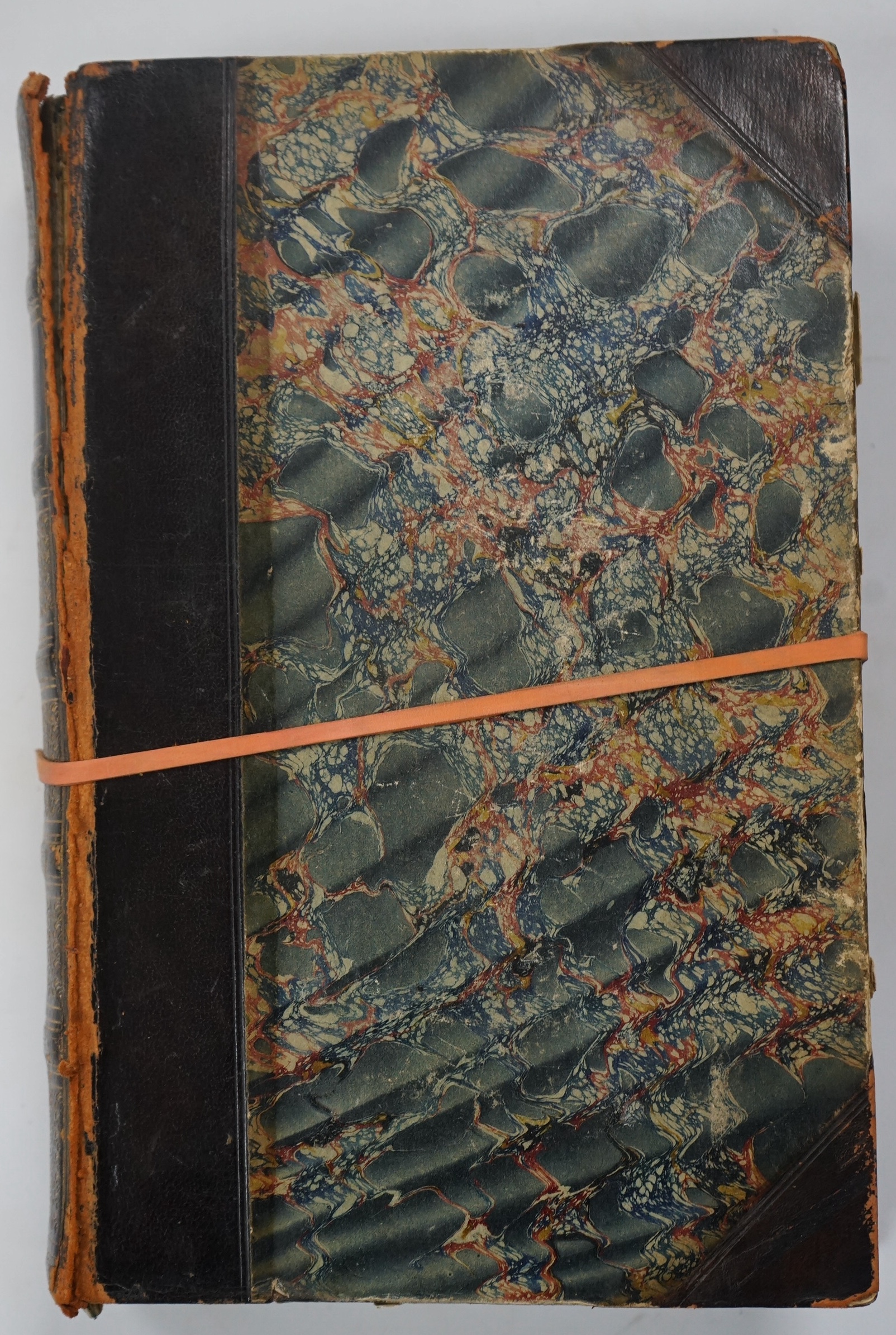 Dickens, Charles - Bleak House. First Edition. pictorial engraved and printed titles, frontis and 38 plates (by H.K. Browne); contemp. half calf and marbled boards (distressed), gilt decorated panelled spine and marbled